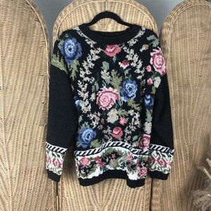 vintage women’s sweater John Henry medium Floral Knit Slightly Distressed